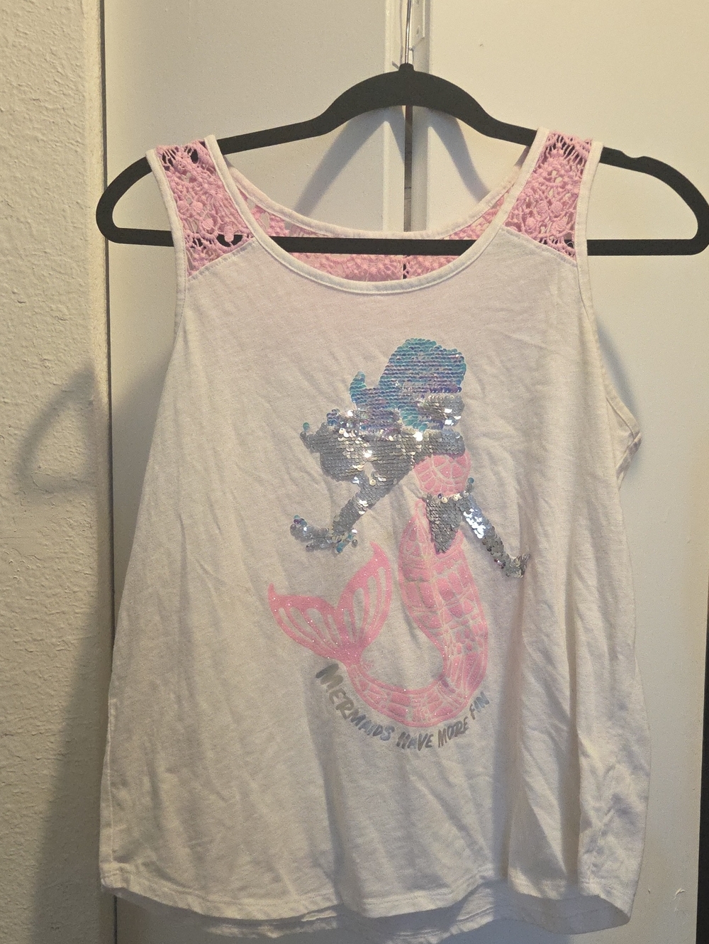 Justice White & Pink Sequin Mermaid Tank Top